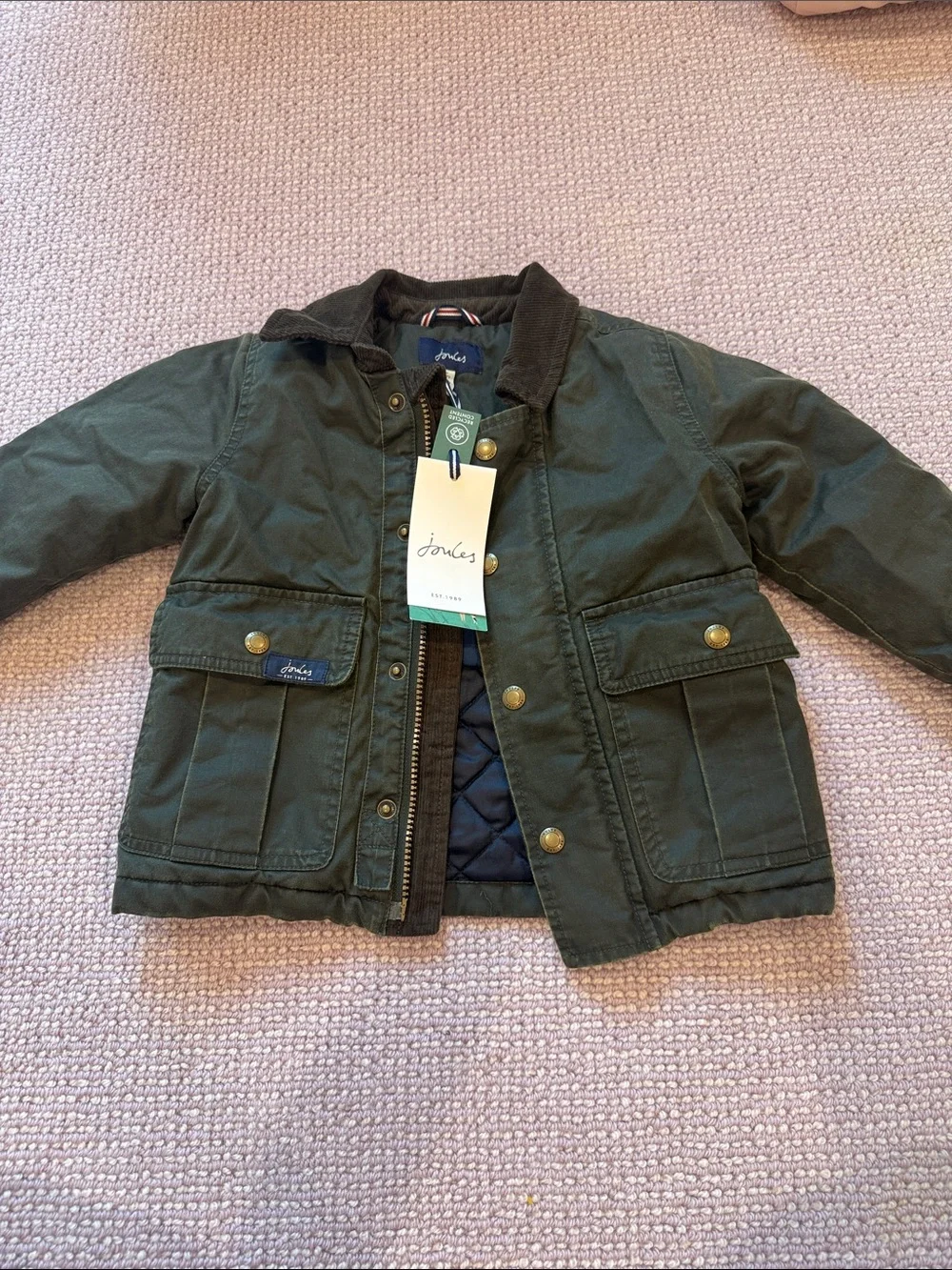 Joules Kids Dark Olive Green Quilted-Lined Puffer Jacket
